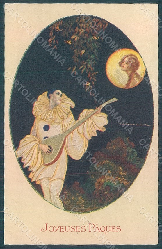 Artist Signed Corbella Pierrot Easter Lady Degami serie 668 postcard HR2761 – fronte