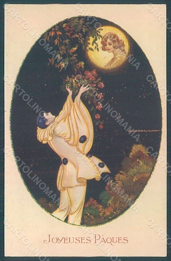 Artist Signed Corbella Pierrot Easter Lady Degami serie 668 postcard HR2762 – fronte