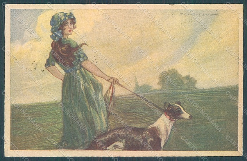 Artist Signed Corbella Glamour Lady Greyhound Dog serie 464-2 postcard HR2770 – fronte