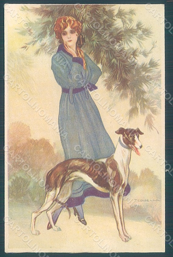 Artist Signed Corbella Glamour Lady Greyhound Dog serie 237-5 postcard HR2773 – fronte