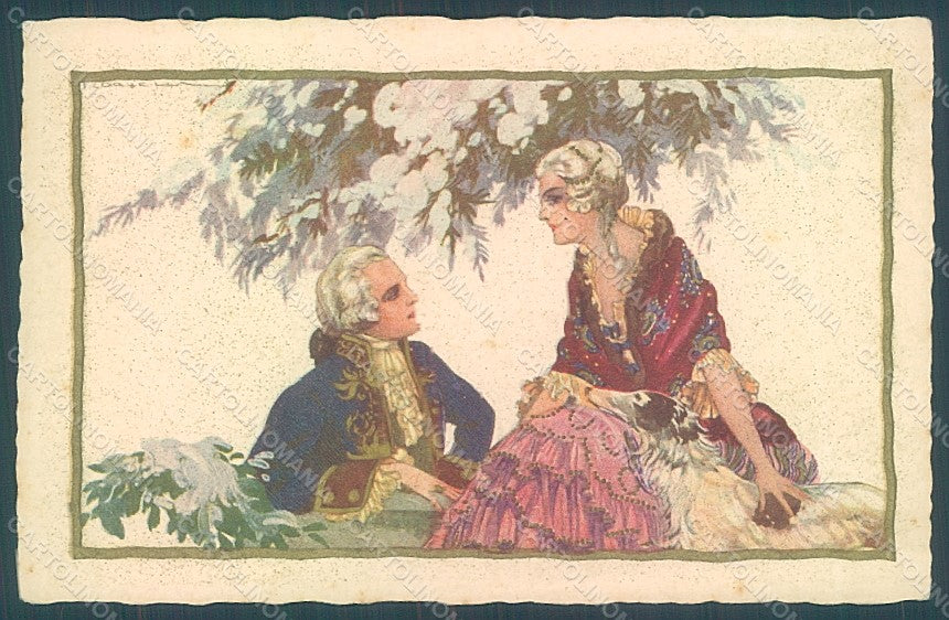 Artist Signed Corbella Couple Lady Borzoi Dog Degami serie 1085 postcard HR2775 – fronte