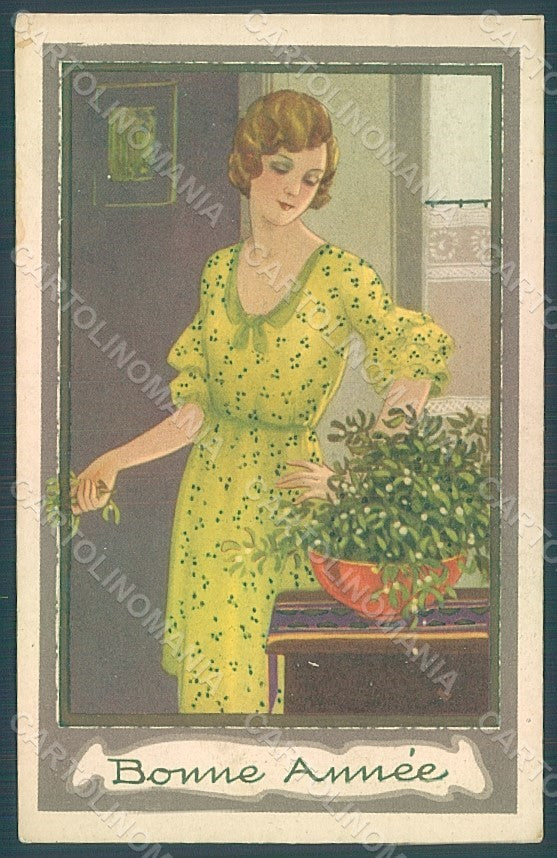 Artist Signed Corbella Glamour Mistletoe Lady Degami serie 3132 postcard HR2786 – fronte