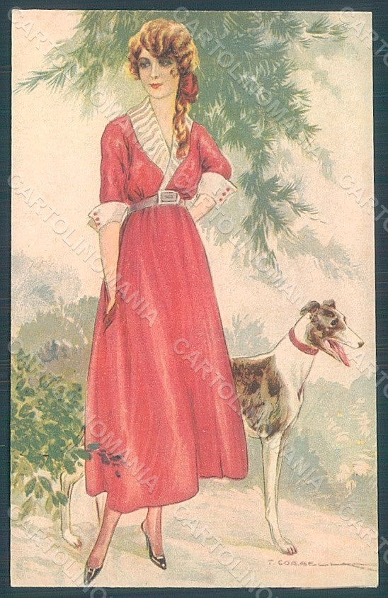 Artist Signed Corbella Glamour Lady Greyhound Dog serie 237-4 postcard HR2790 – fronte