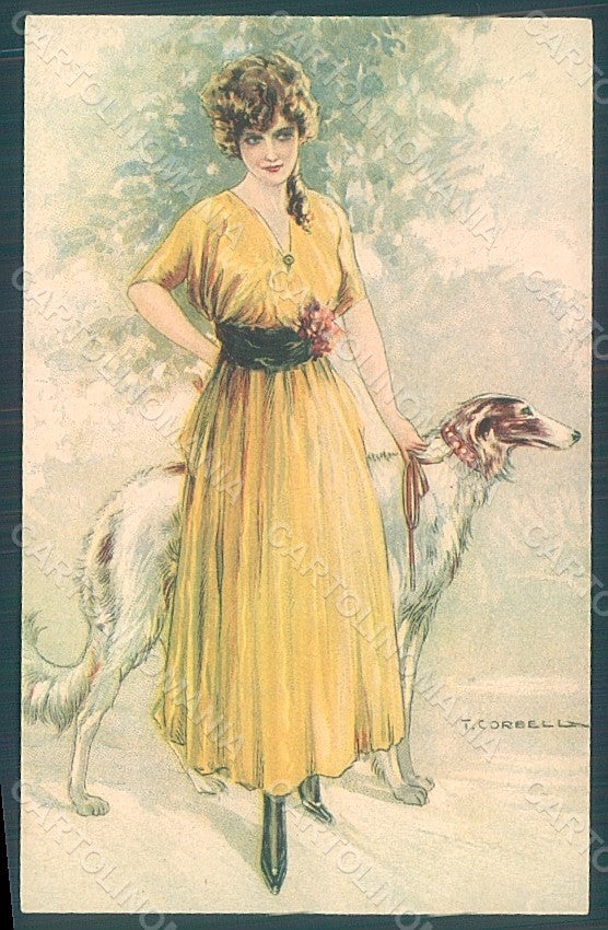 Artist Signed Corbella Glamour Fashion Lady Borzoi serie 237-6 postcard HR2791 – fronte