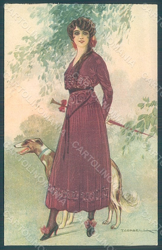 Artist Signed Corbella Glamour Lady Greyhound Dog serie 237-2 postcard HR2792 – fronte