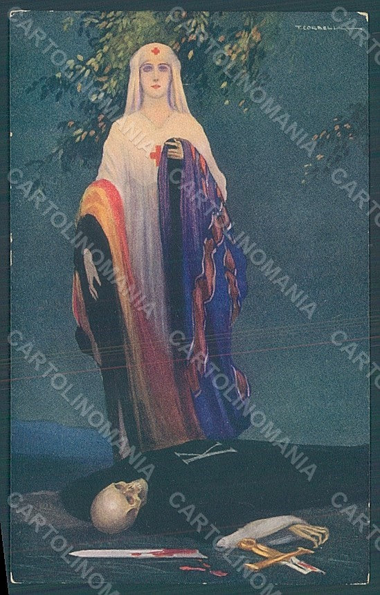 Artist Signed Corbella WW1 Nurse Skeleton Miss Cavell Inter Art postcard HR2793 – fronte