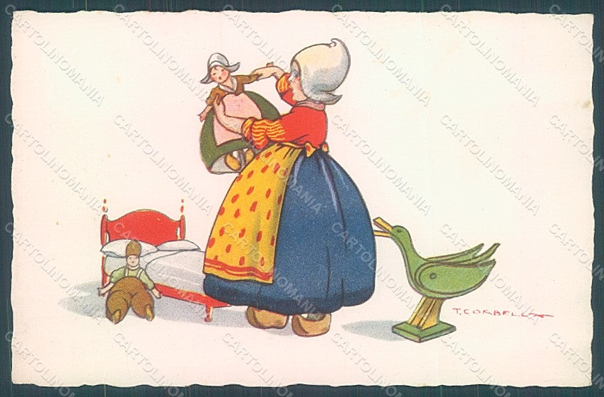 Artist Signed Corbella Dutch Girl Dolls Goose Degami serie 745 postcard HR2806 – fronte