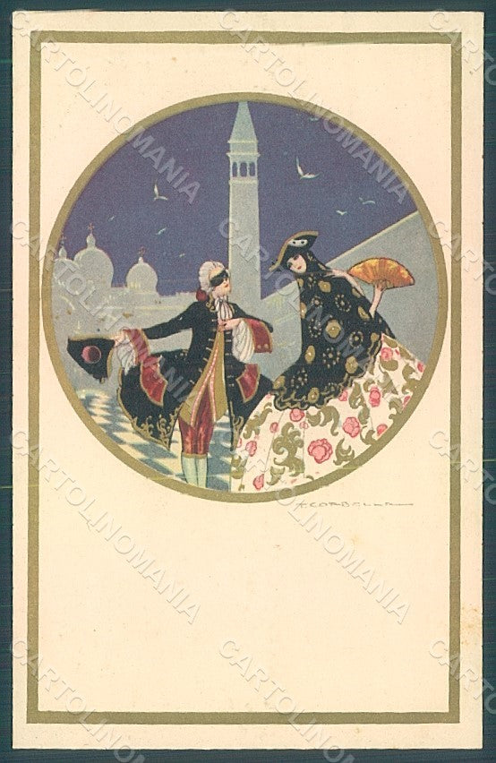 Artist Signed Corbella Glamour Venetian Couple Degami serie 2076 postcard HR2809 – fronte