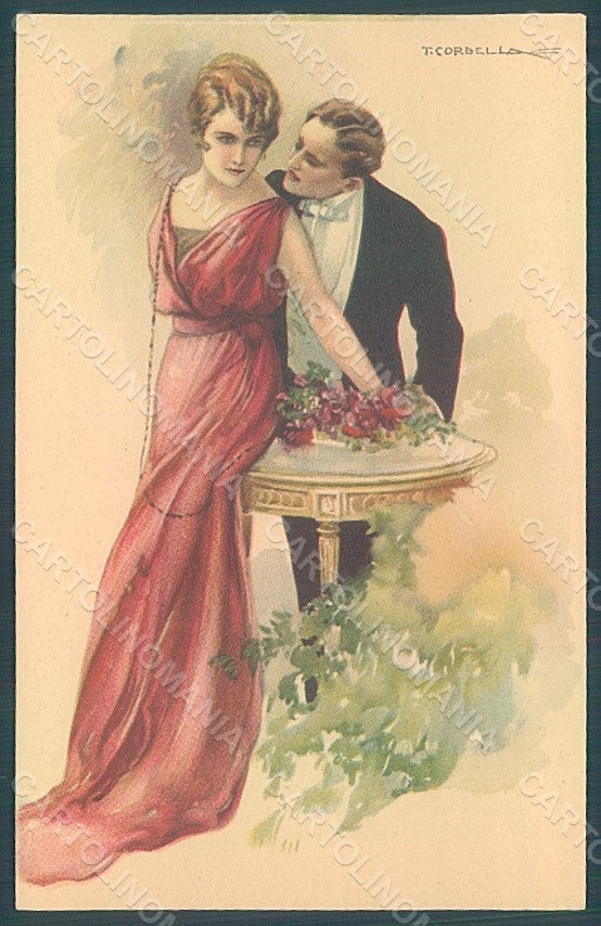 Artist Signed Corbella Glamour Fashion Couple Lady serie 225-6 postcard HR2846 – fronte