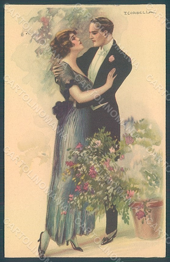 Artist Signed Corbella Glamour Fashion Couple Lady serie 225-4 postcard HR2848 – fronte
