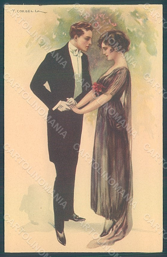 Artist Signed Corbella Glamour Fashion Couple Lady serie 225-3 postcard HR2849 – fronte