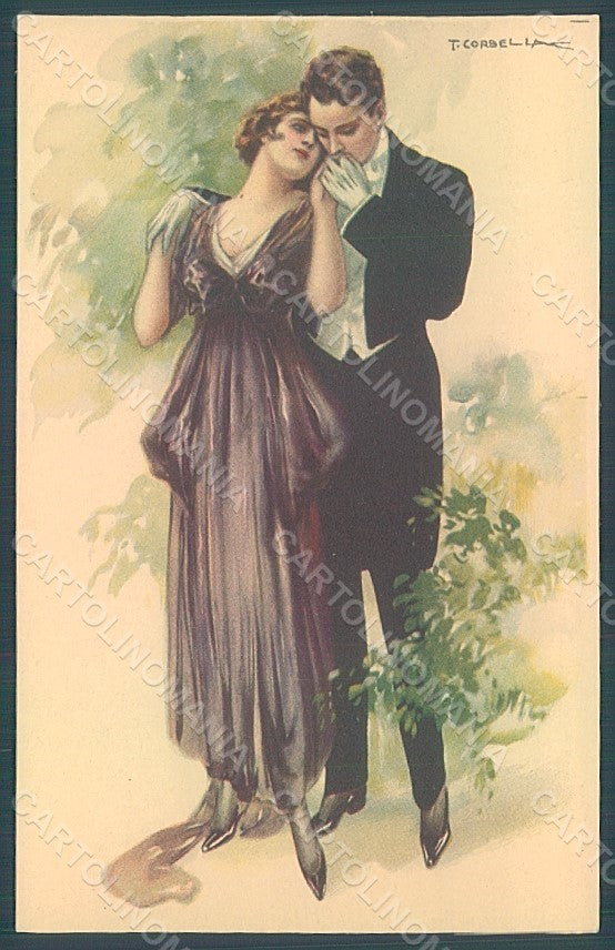 Artist Signed Corbella Glamour Fashion Couple Lady serie 225-2 postcard HR2850 – fronte