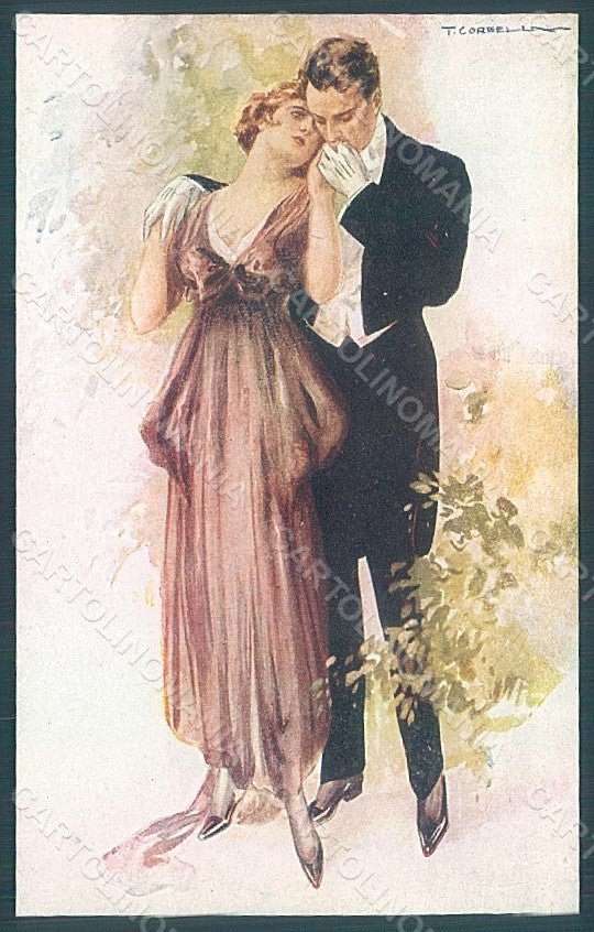 Artist Signed Corbella Glamour Couple Lady UNGLUED serie 225-6 postcard HR2852 – fronte