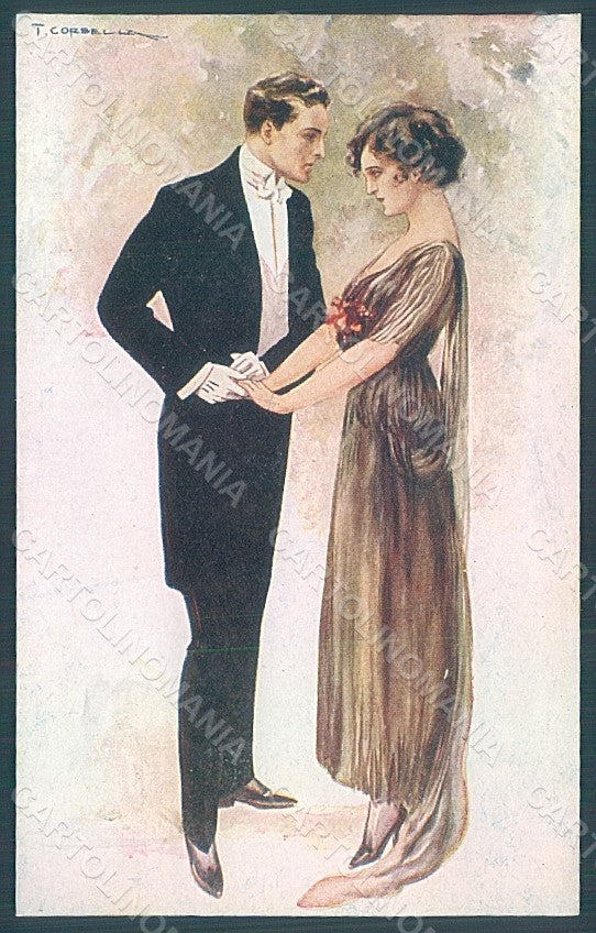 Artist Signed Corbella Glamour Couple Lady UNGLUED serie 225-5 postcard HR2853 – fronte