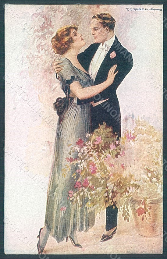 Artist Signed Corbella Glamour Couple Lady UNGLUED serie 225-4 postcard HR2854 – fronte