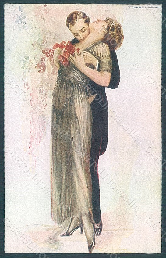 Artist Signed Corbella Glamour Couple Lady UNGLUED serie 225-1 postcard HR2857 – fronte
