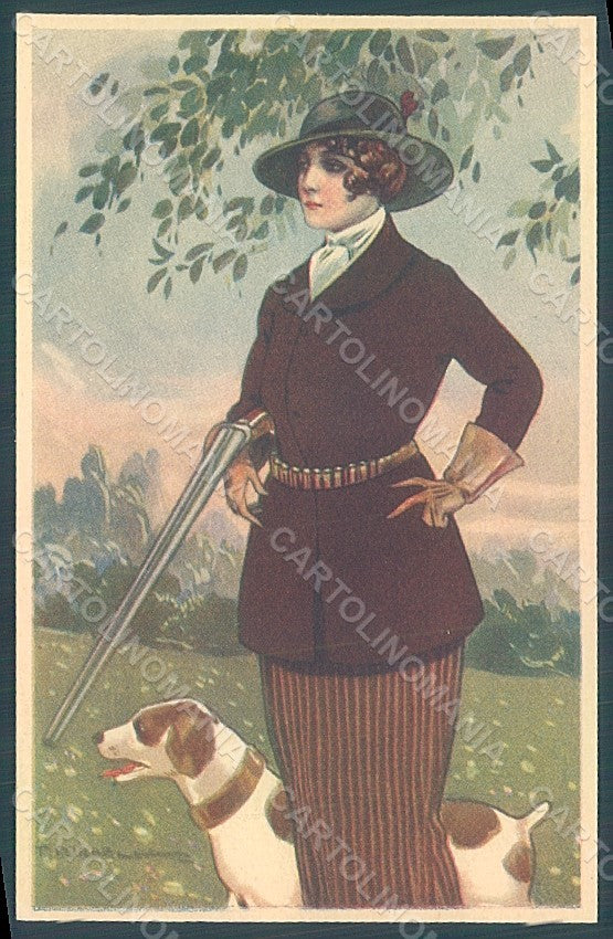 Artist Signed Corbella Hunting Lady Dog Sport serie 316-4 postcard HR2873 – fronte