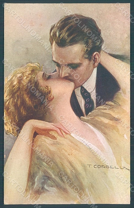 Artist Signed Corbella Glamour Kissing Couple Lady serie 334-6 postcard HR2882 – fronte