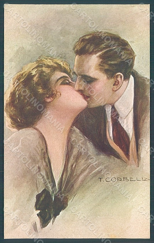 Artist Signed Corbella Glamour Kissing Couple Lady serie 334-5 postcard HR2883 – fronte