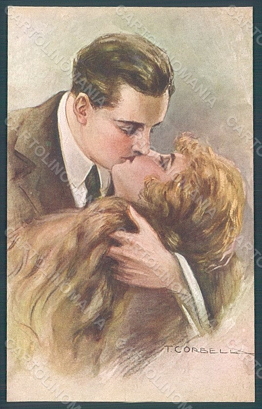 Artist Signed Corbella Glamour Kissing Couple Lady serie 334-4 postcard HR2884 – fronte