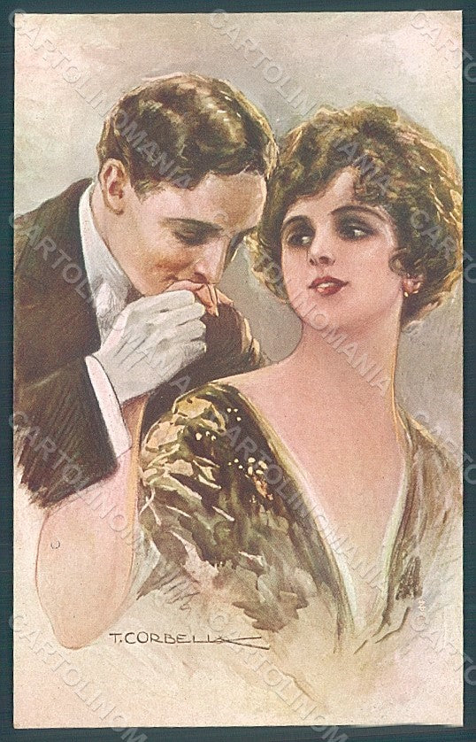 Artist Signed Corbella Glamour Kissing Couple Lady serie 334-3 postcard HR2885 – fronte