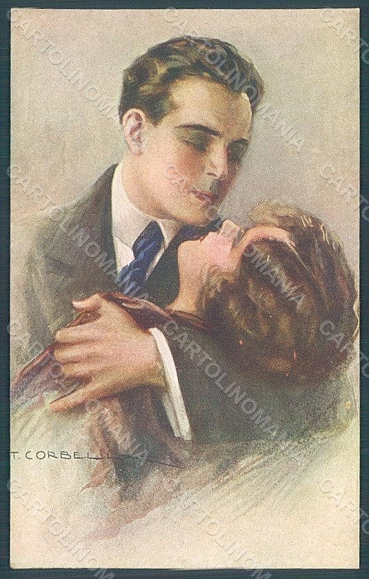 Artist Signed Corbella Glamour Kissing Couple Lady serie 334-1 postcard HR2887 – fronte