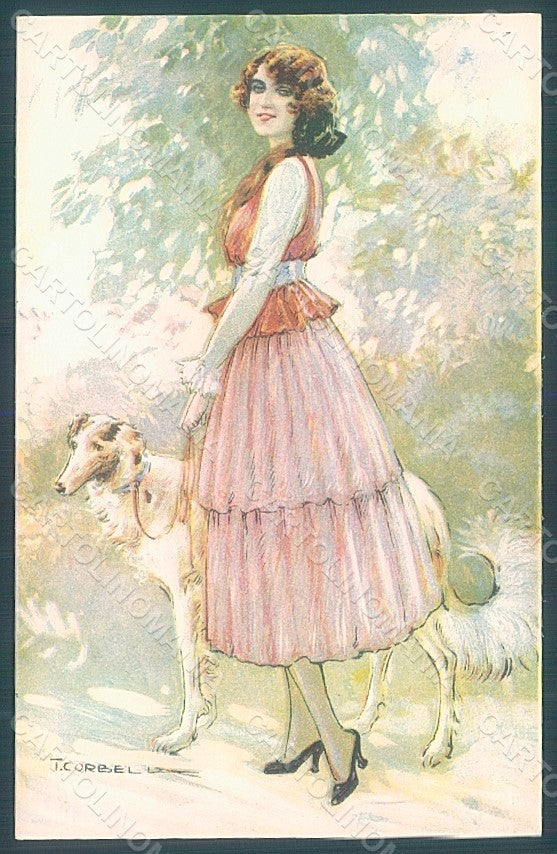 Artist Signed Corbella Glamour Lady Borzoi Dog serie 237-3 postcard HR2903 – fronte