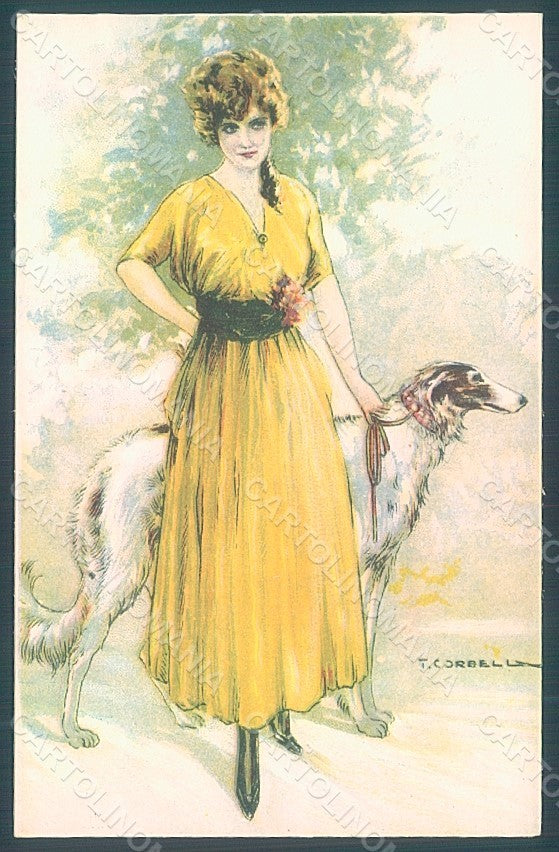 Artist Signed Corbella Glamour Lady Borzoi Dog serie 237-2 postcard HR2904 – fronte