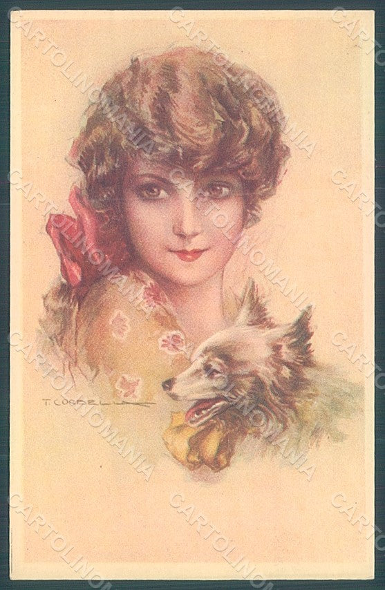 Artist Signed Corbella Glamour Lady Spitz Dog serie 335-1 postcard HR2923 – fronte