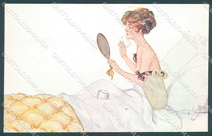 Artist Signed Golia Risque Lady Make up Puff serie 182-3 postcard HR3097 – fronte