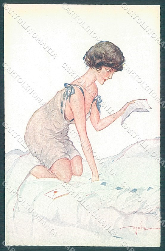 Artist Signed Golia Risque Lady serie 182-5 postcard HR3100 – fronte