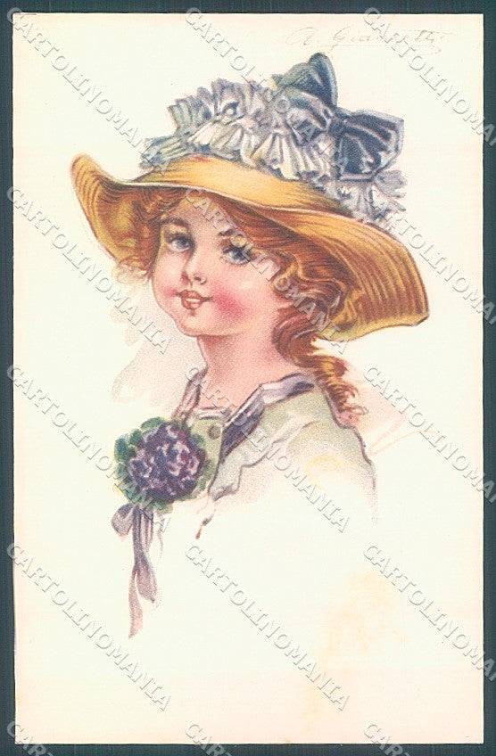 Artist Signed Giametti Child Fashion Hat serie 263-6 postcard HR3117 – fronte