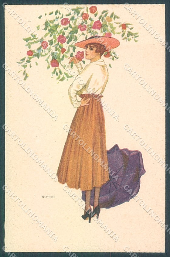 Artist Signed Bianchi Glamour Fashion Lady Mode serie 885-2 postcard HR3129 – fronte