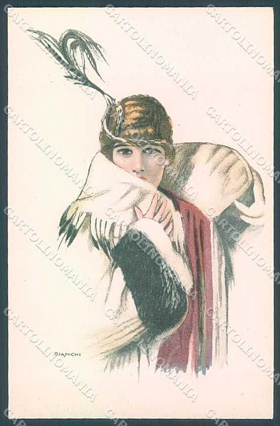 Artist Signed Bianchi Glamour Fashion Lady Mode serie 943-6 postcard HR3138 – fronte