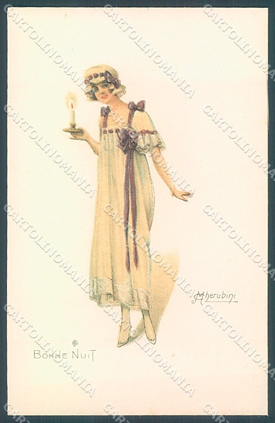 Artist Signed Cherubini Fashion Lady Bonne Nuit serie 959-6 postcard HR3148 – fronte
