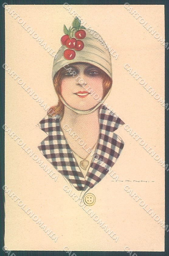 Artist Signed Nanni Fashion Lady Hat serie 308-3 postcard HR3160 – fronte