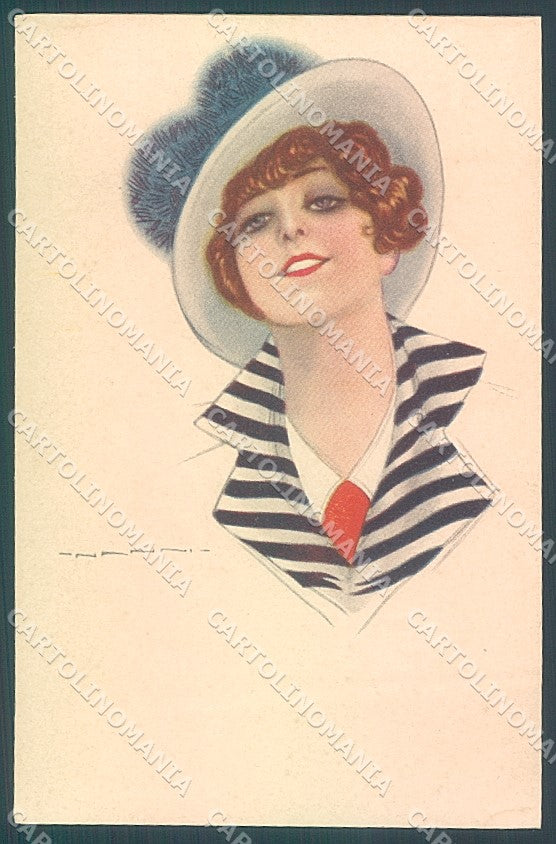 Artist Signed Nanni Fashion Lady Hat serie 308-2 postcard HR3161 – fronte