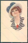 Artist Signed Nanni Fashion Lady Hat serie 308-2 postcard HR3161 – fronte