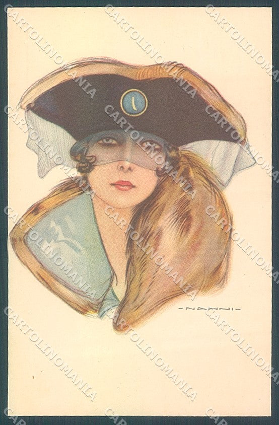 Artist Signed Nanni Fashion Lady Hat serie 304-2 postcard HR3169 – fronte