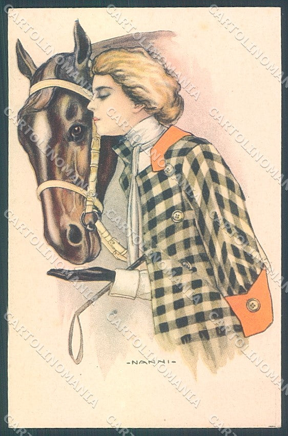 Artist Signed Nanni Fashion Lady Horse serie 257-1 postcard HR3176 – fronte