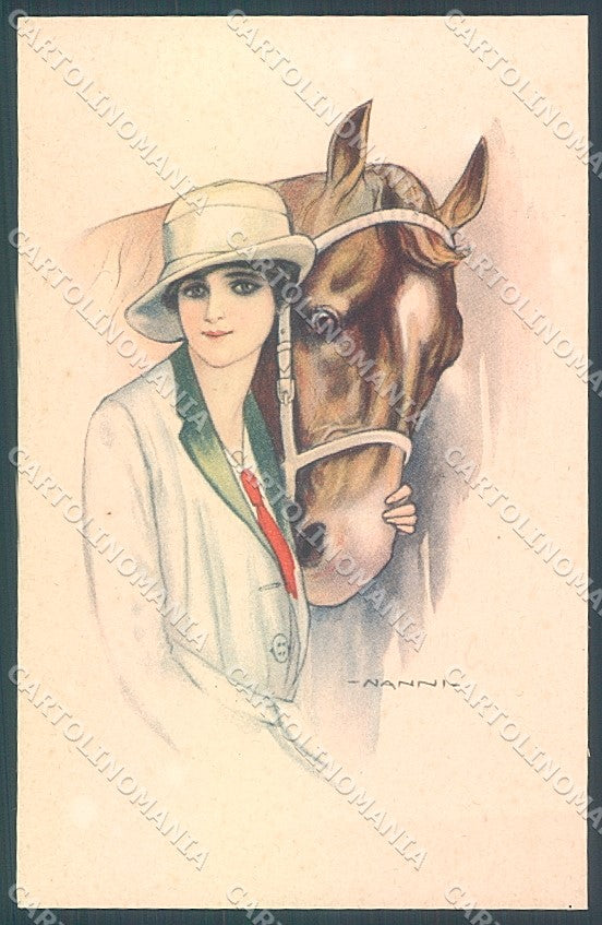 Artist Signed Nanni Fashion Lady Horse serie 257-5 postcard HR3180 – fronte