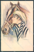 Artist Signed Nanni Fashion Lady Horse serie 257-6 postcard HR3181 – fronte