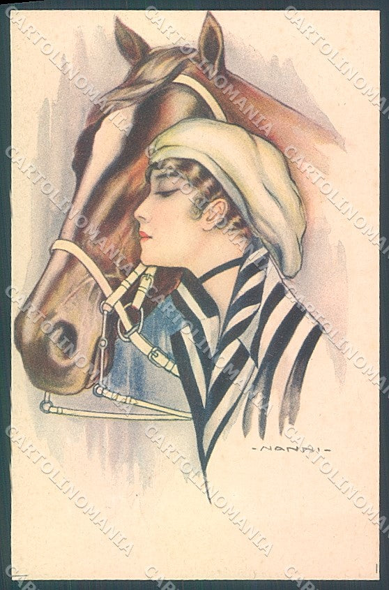 Artist Signed Nanni Fashion Lady Horse serie 257-6 postcard HR3181 – fronte