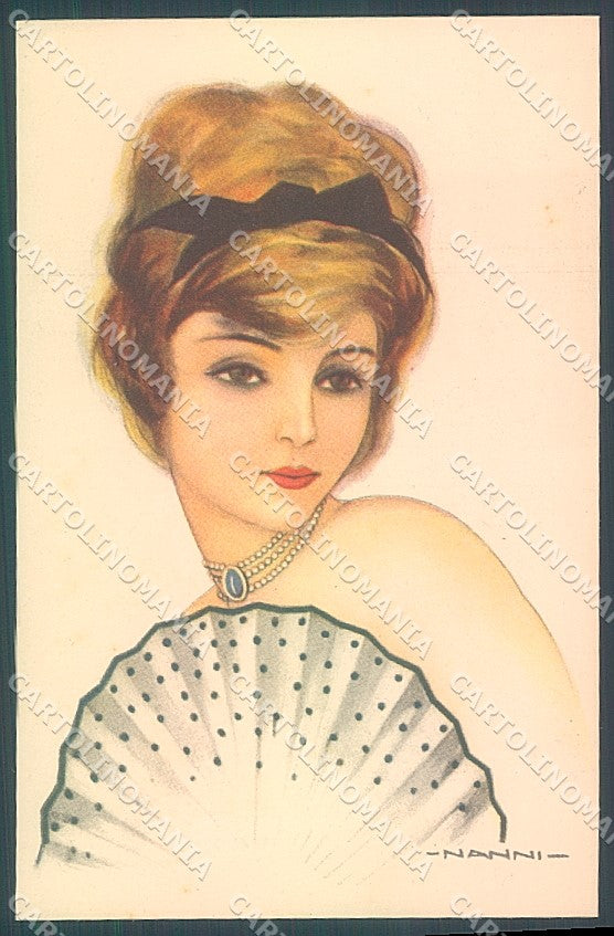 Artist Signed Nanni Fashion Lady Fan serie 256-2 postcard HR3183 – fronte