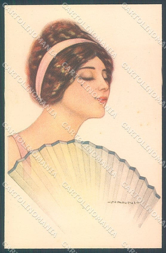 Artist Signed Nanni Fashion Lady Fan serie 256-3 postcard HR3184 – fronte