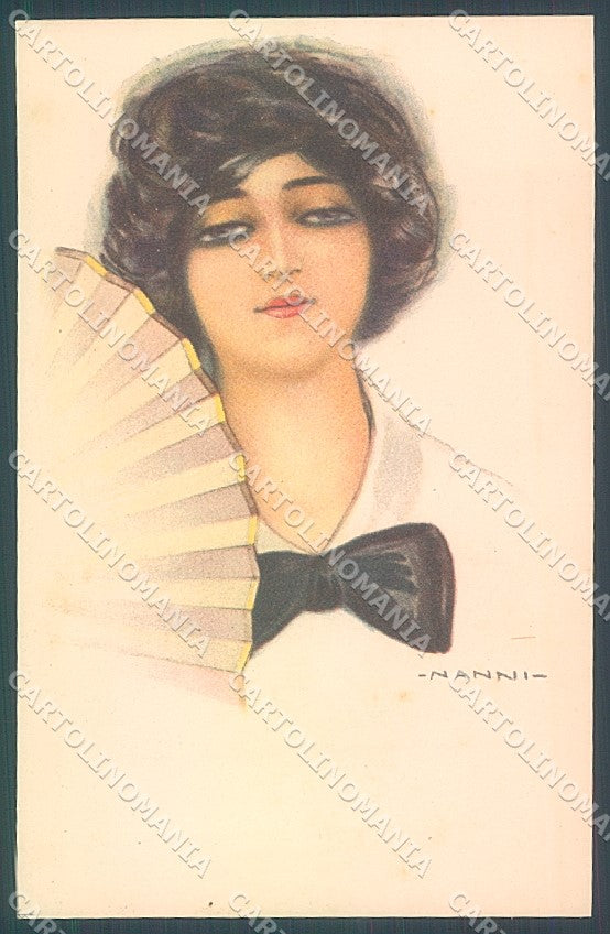 Artist Signed Nanni Fashion Lady Fan serie 256-5 postcard HR3186 – fronte
