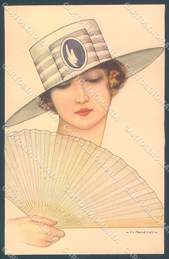 Artist Signed Nanni Fashion Lady Fan serie 256-6 postcard HR3187 – fronte