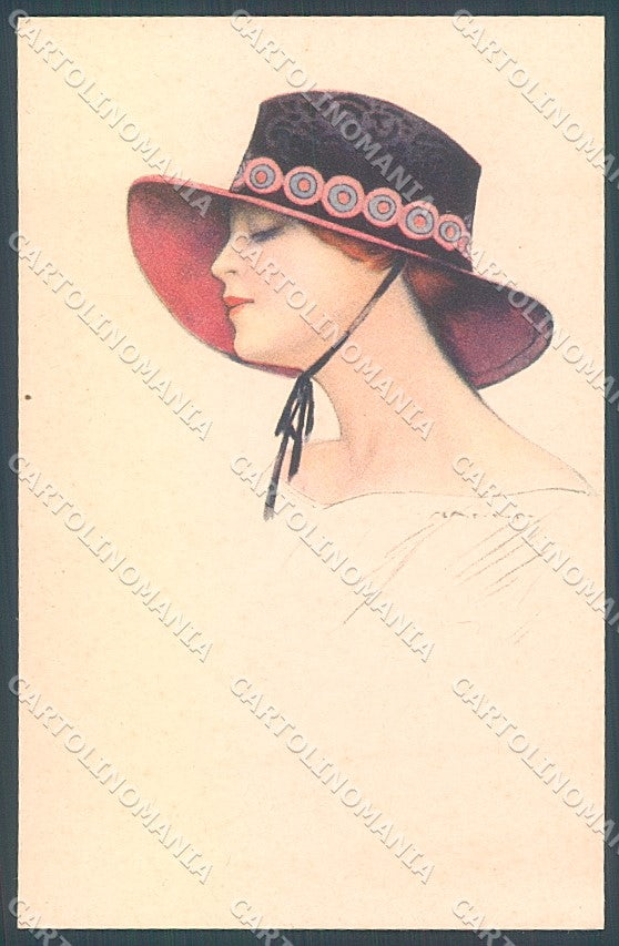 Artist Signed Nanni Fashion Lady Hat serie 21-3 postcard HR3208 – fronte