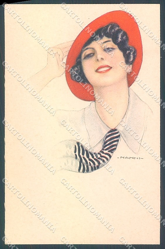 Artist Signed Nanni Fashion Lady Hat serie 21-4 postcard HR3209 – fronte