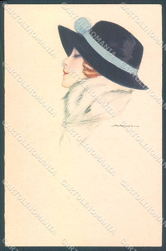 Artist Signed Nanni Fashion Lady Hat serie 21-6 postcard HR3211 – fronte
